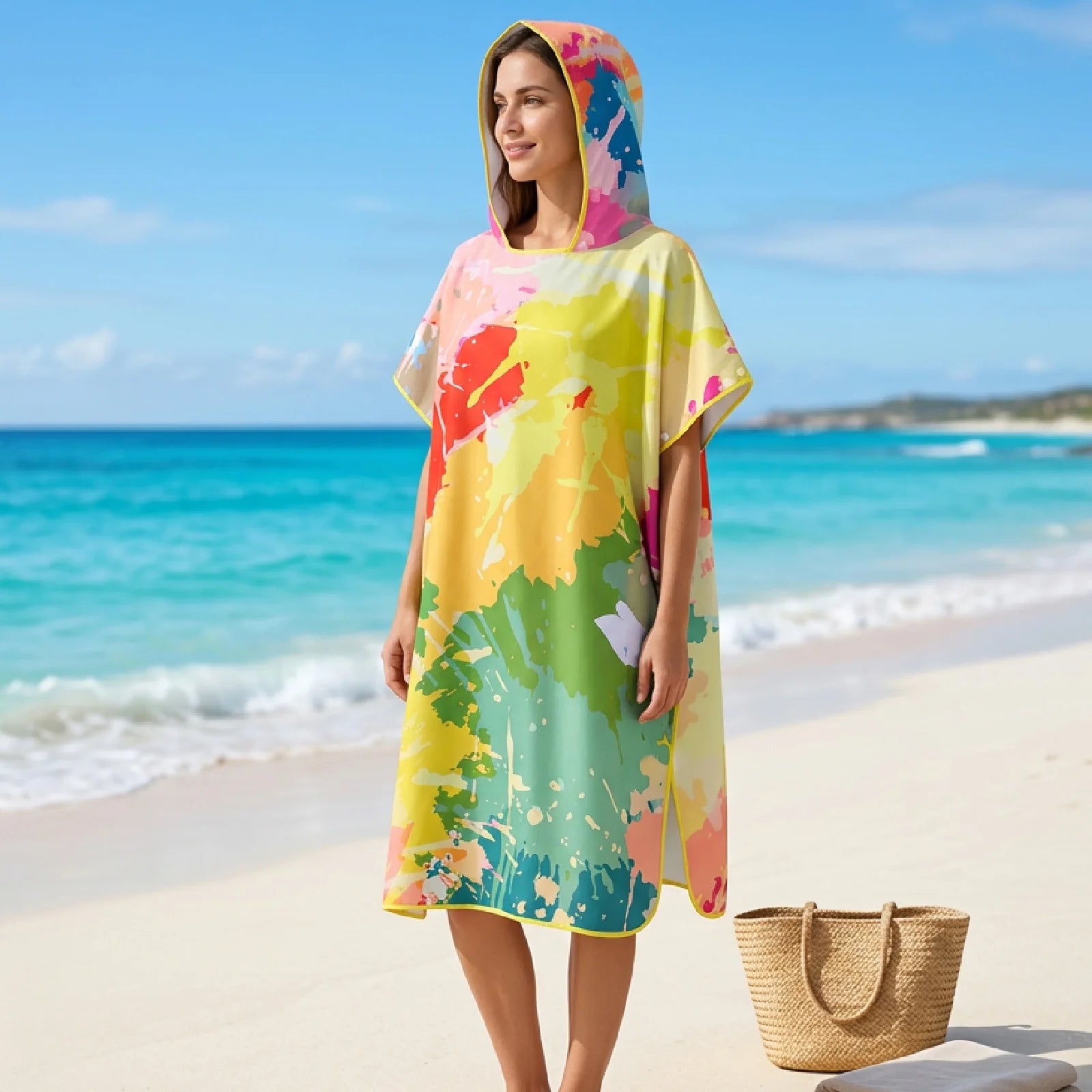 Hooded Beach Cover-Up Robe - Ultra-Soft Quick-Dry Microfiber Towel Sun Protection Swimwear Surf Cover-Up and Privacy Wrap