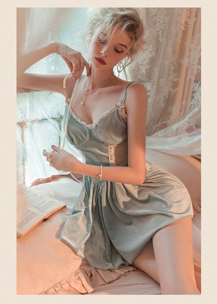 Women Robe Nightwear Lace French Nightgown Sleepwear Hollow out velvet camisole Lingerie Robe 2022 Spring Autumn Set Sexy Sweet