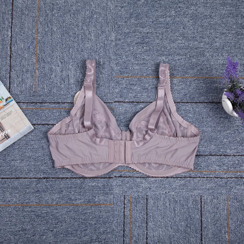 Breathable Minimizer Bra for Women Full Coverage Non Padded Underwire Female Lace Floral Embroidery Lingerie 36 38 40 42 B C D