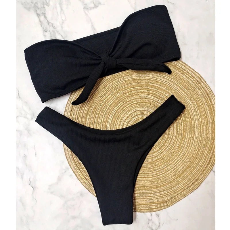 Brazilian Women's Low Waisted Thong Bikini Bottoms Solid Swimwear Red White Black Summer Push Up Bathing Suit for Beach Poolside