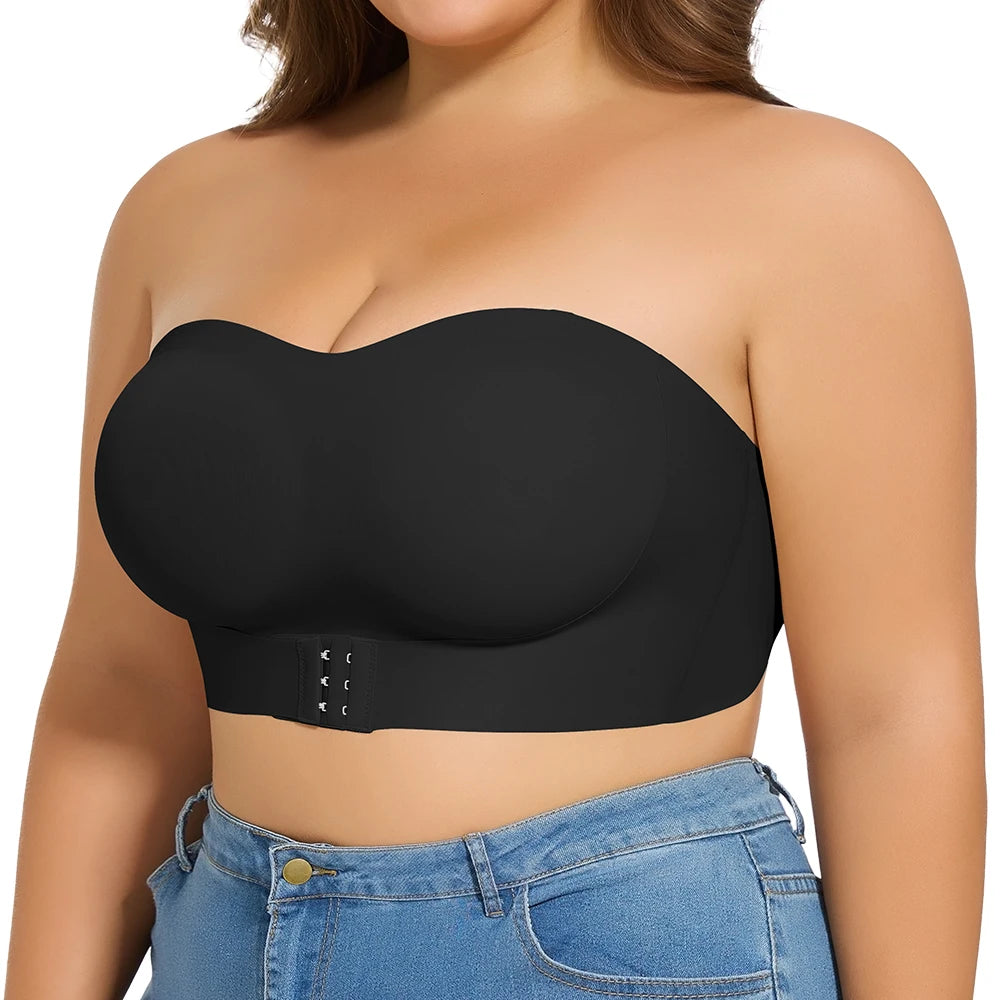 Women Strapless Padded Bra Seam-free Front Button Cross Bandage Bras Comfortable Smooth Plus Size Lingerie for Women