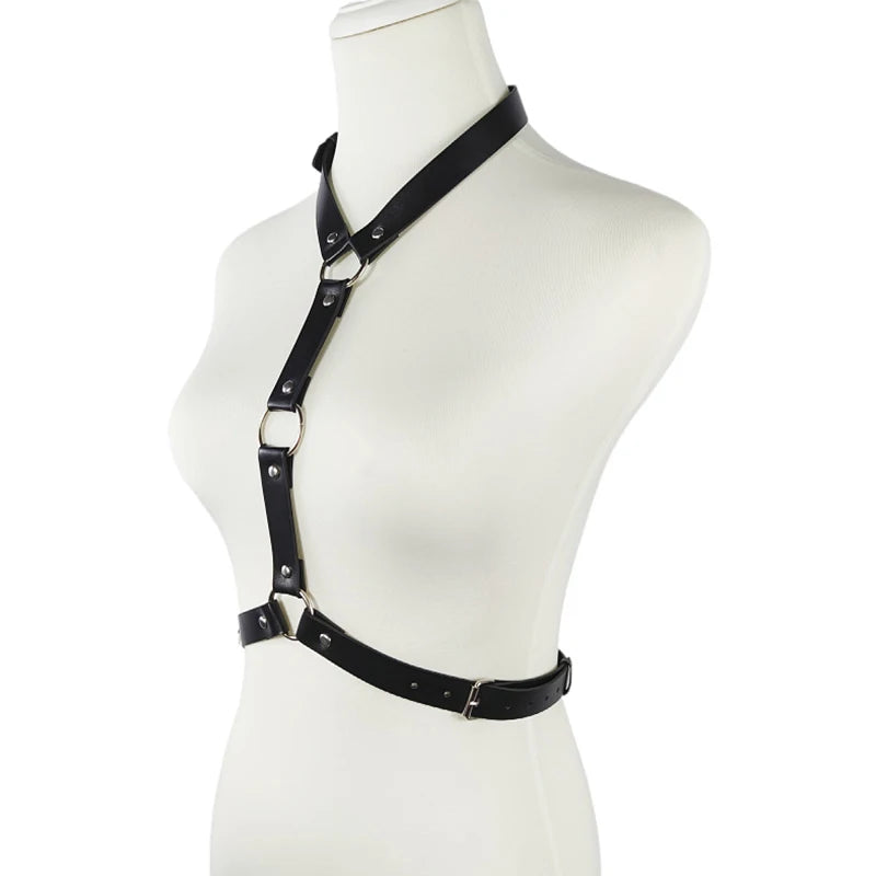 Women Sexy Body Lingerie PU Leather Harness Erotic Costumes BDSM Bondage Garter Belt Crotchless Baby Doll Dress Porno Underwear