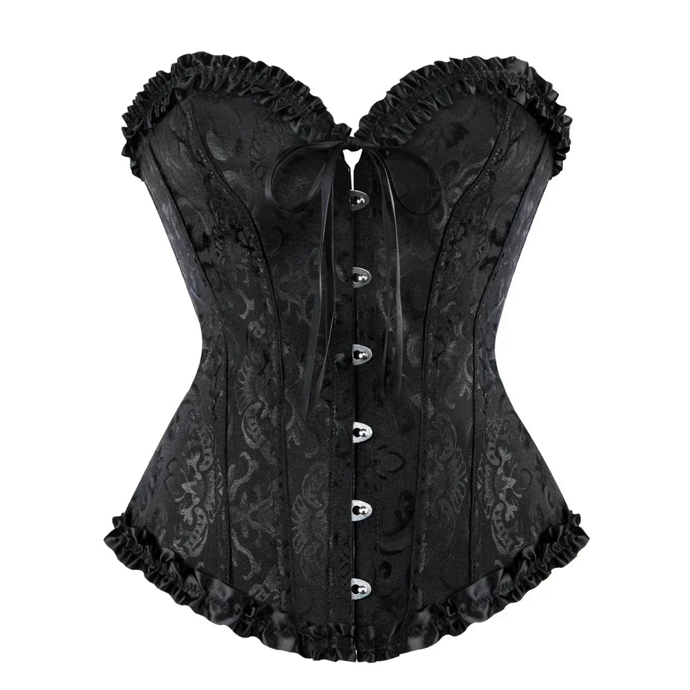 Women Sexy Overbust Corset Korset Basques Floral Lace Top Bustier Jacquard Lingerie Corselet