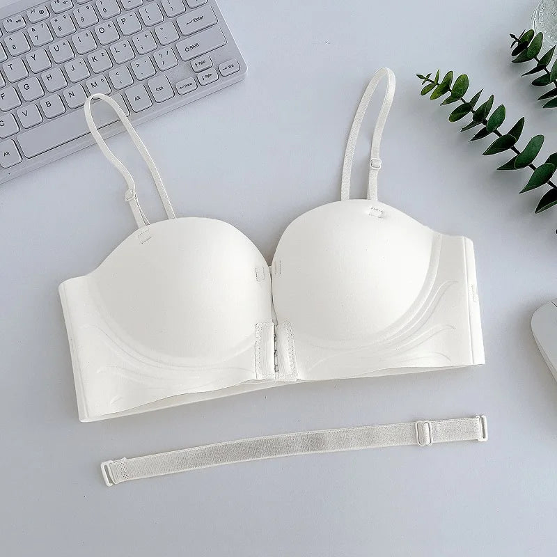 Strapless Bras Women Front Closure Seamless Brassiere Push Up Thick Underwear Adjustable Female Soft Solid Invisible Lingerie