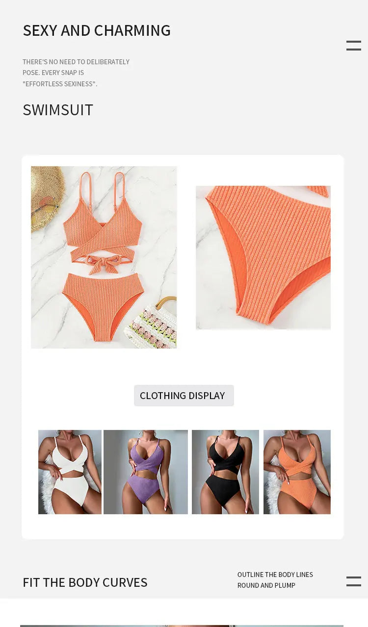 Solid Color striped Sexy Bikini set Women's Separate Swimwear Strap Design Swimwear Fashionable Beachwear Sexy lingerie Trikini