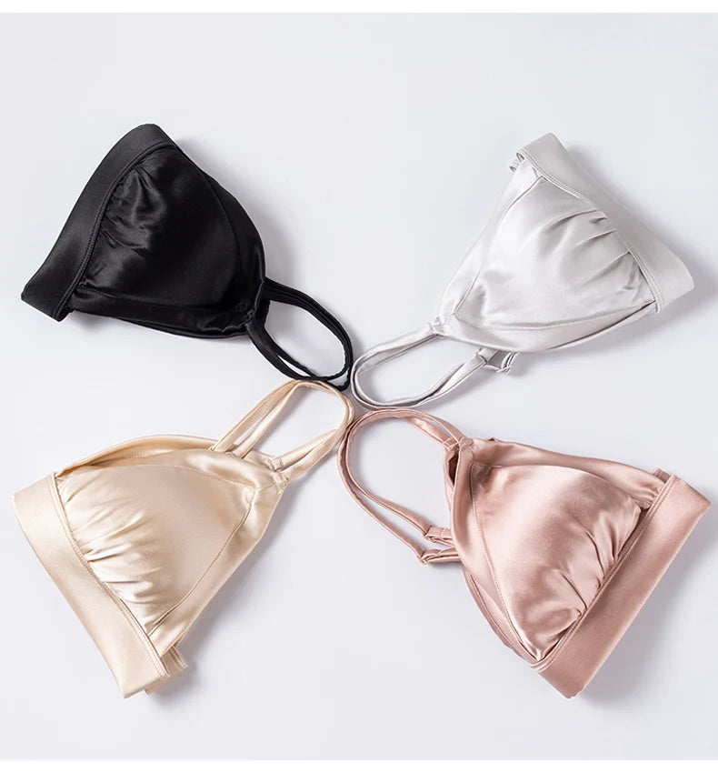 Women Silk Bra 93.8% Mulberry Silk 6.2% Spandex 3/4 Cups Everyday Wear Thin Bra Lining Wire Free Solid Colors Intimates TG223