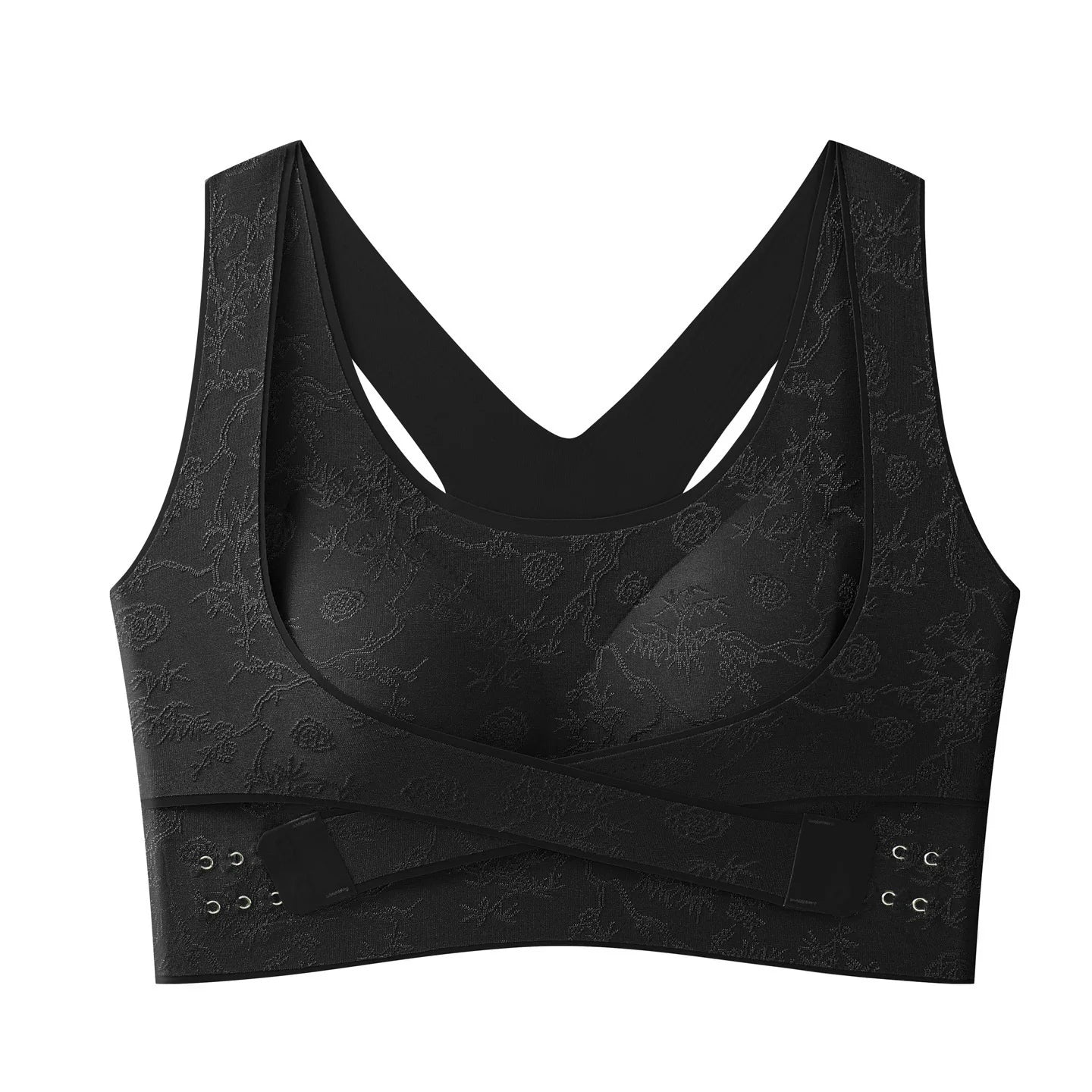 Embossed Floral Tank Bra Women’s Seamless Wirefree Bra Side Buckle Push Up Anti-Sag Comfort Everyday Underwear