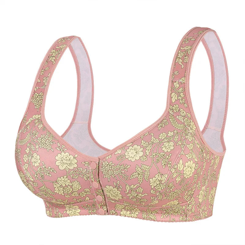plus Size Front Closure Wireless Floral Print Bra Full Coverage Comfortable Support Bralette for Women Wide Band Everyday Wear