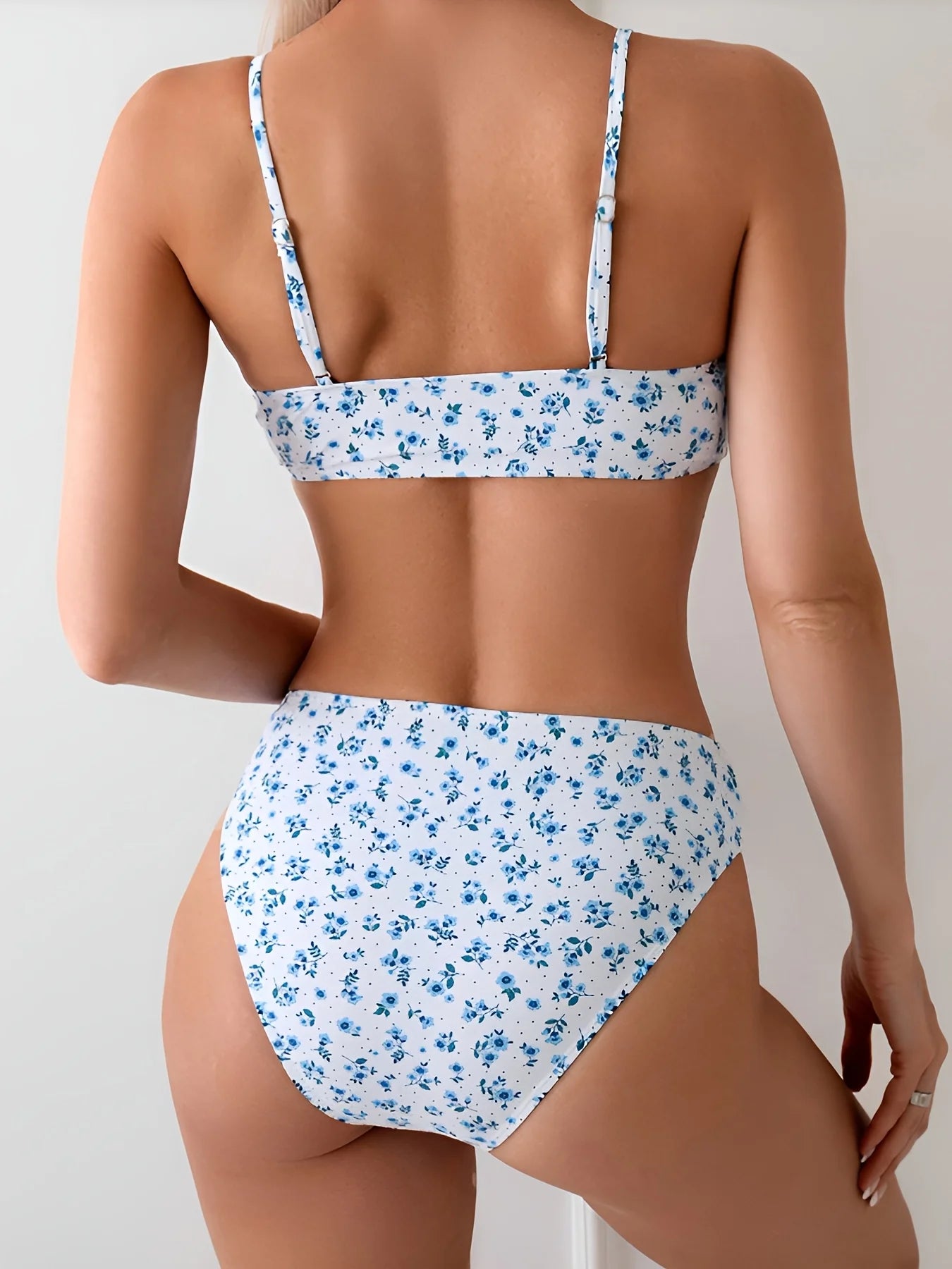Bohemian Flower Print Bikini Set High Waist Two Piece Swimsuit Women Spaghetti Strap Bathing Suit Summer Beachwear