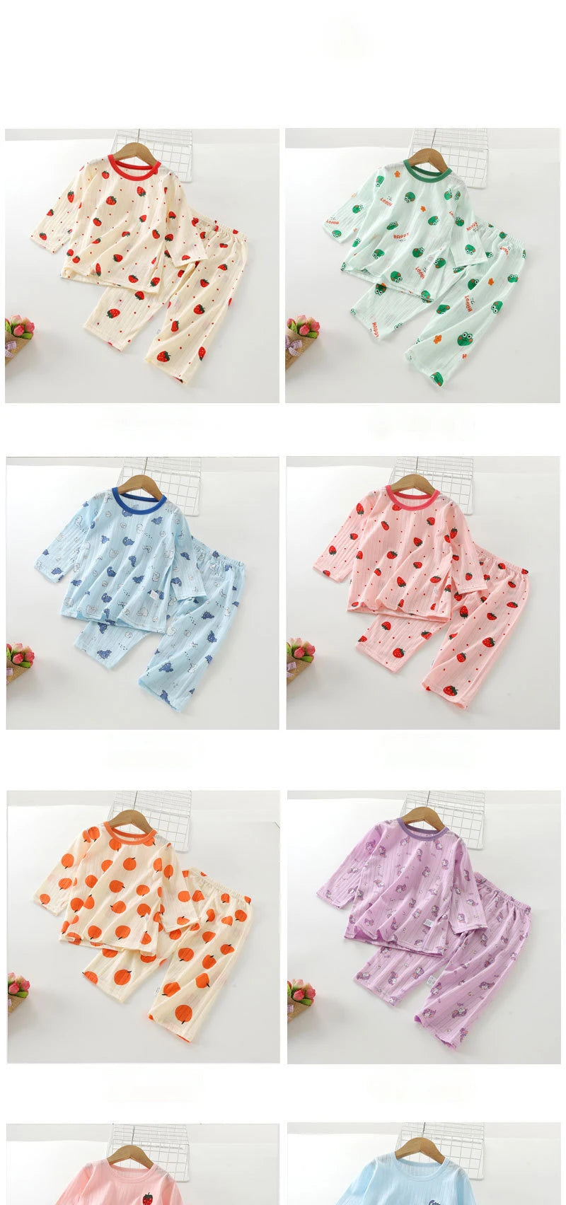Summer Kids Pajama Set A-Class Cotton Long-Sleeve Carton Print Homewear Thin Breathable Air Conditioning Sleepwear