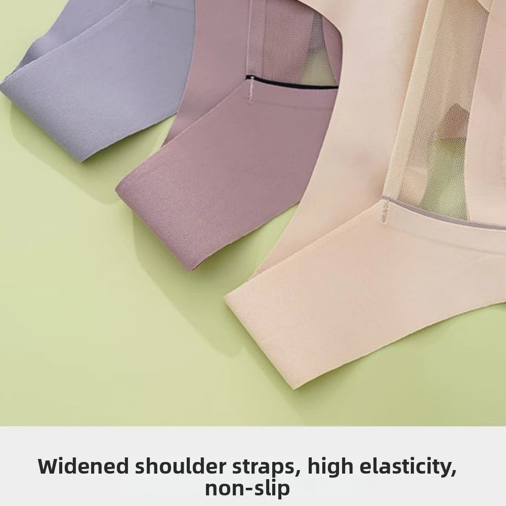 Soft Elastic Traceless Wireless V Bra Mesh V Neck Gathered Breasts Seamless Bras Shockproof Lingerie Push Up Underwear Running
