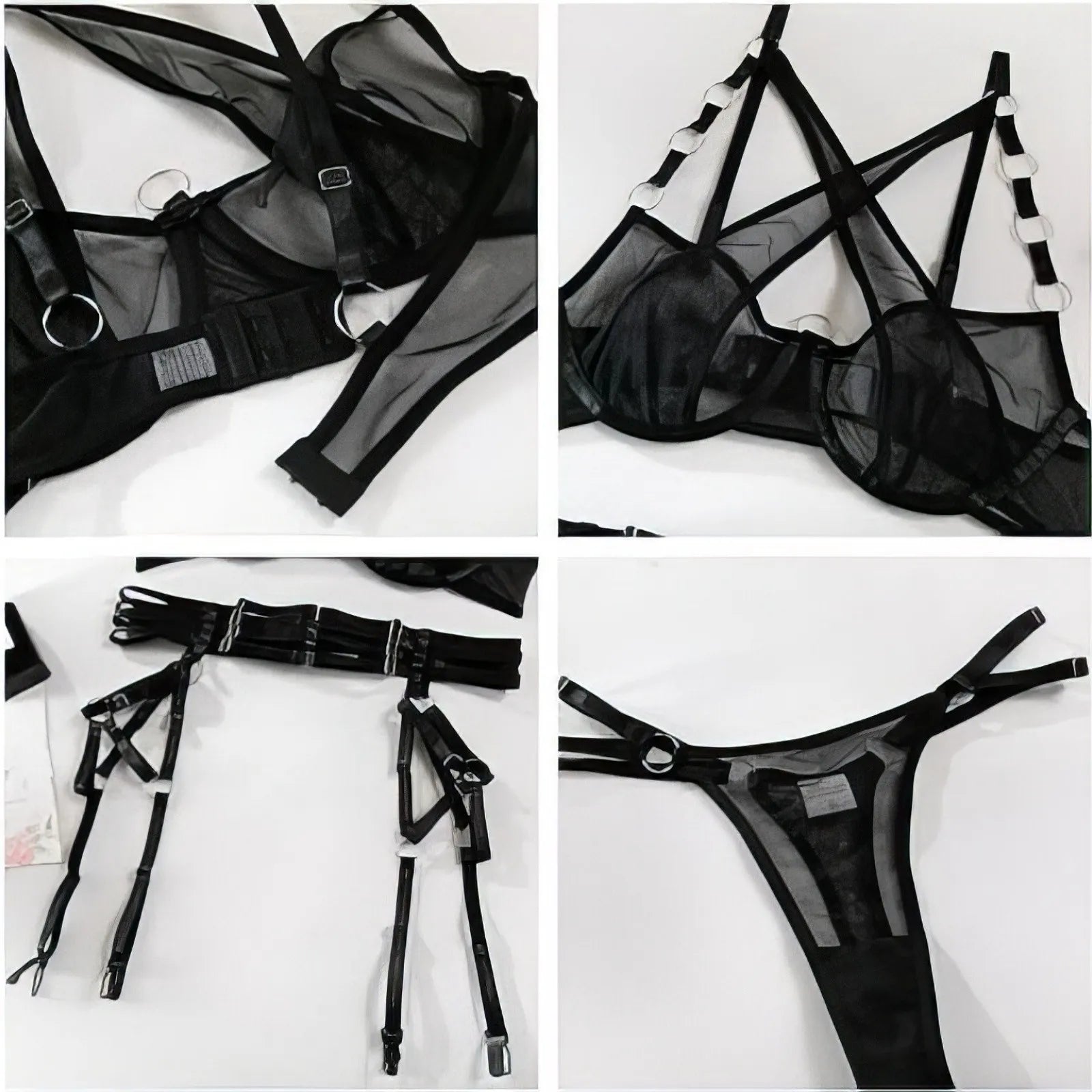 Women's sexy lingerie set sexy Underwear Garter Belt Three piece set Erotic Mesh perspective Bra + Brief Underwear Erotic SM Set