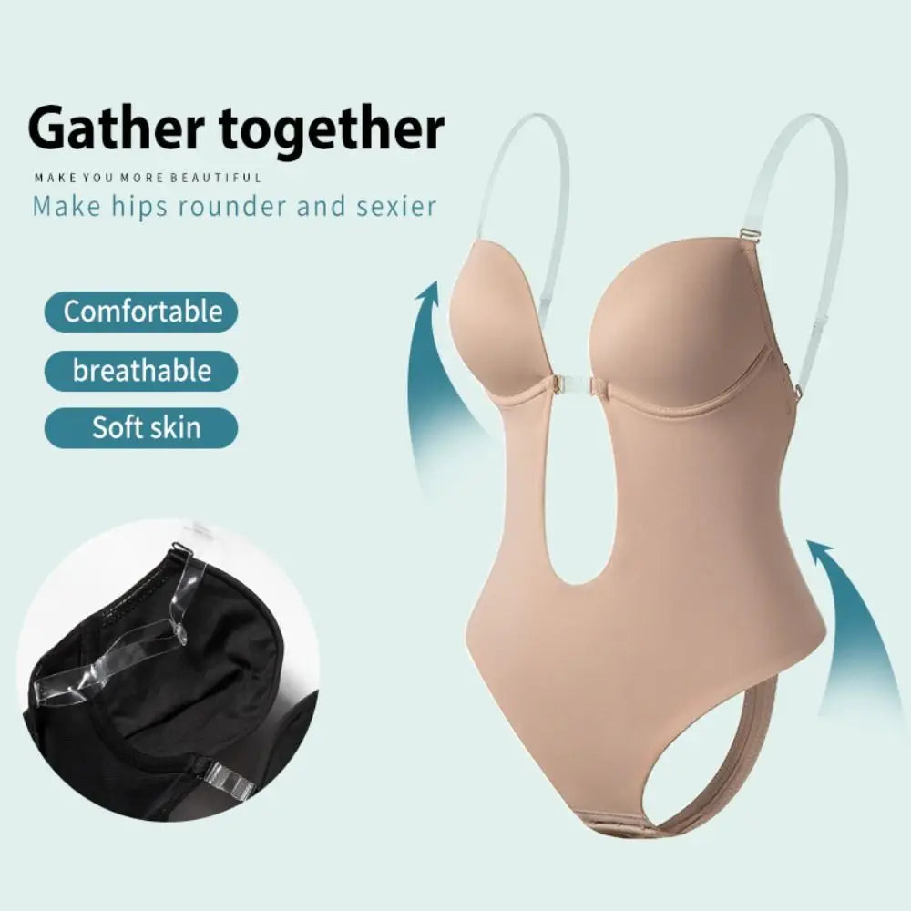 Plunge Bras Thongs Lingerie Full Body Shaper Invisible Push Up Bra U Plunge Backless Underwear Backless Dress