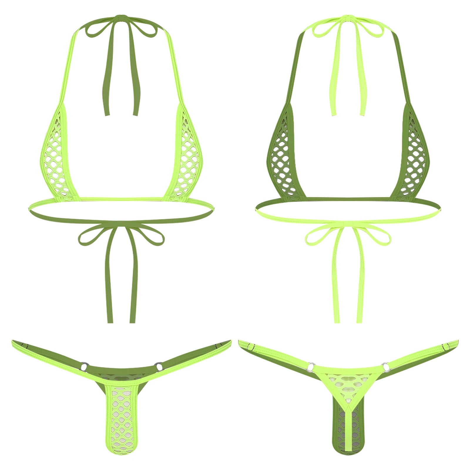 Womens Sexy Micro Bikini Swimsuit Lace-up Halter Bra Top with T-back Thong Lingerie Set Bathing Suit for Beach Night Pool Party
