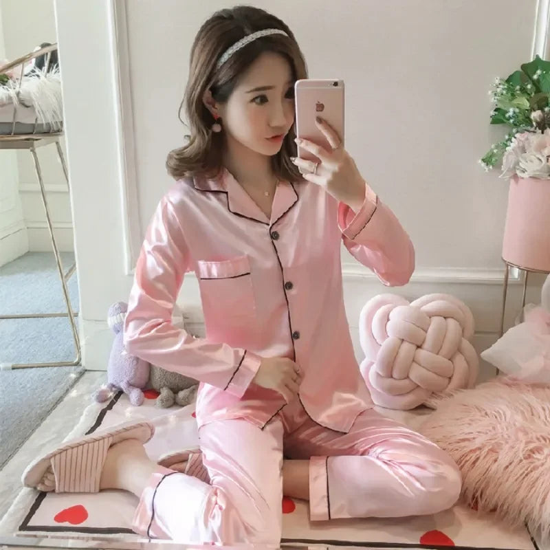Pajamas Sets for Women 2025 Sexy Silk Women Pijama Sets Sleepwear Long-sleeve Cardigan Set Female Ice Silk Pyjamas Home Clothing
