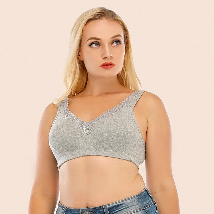 Plus Size Full Cup Bra Cotton Comfort Breathable Underwire Bra with Lace Full Coverage Support for Women B/C/D/E/F Cup