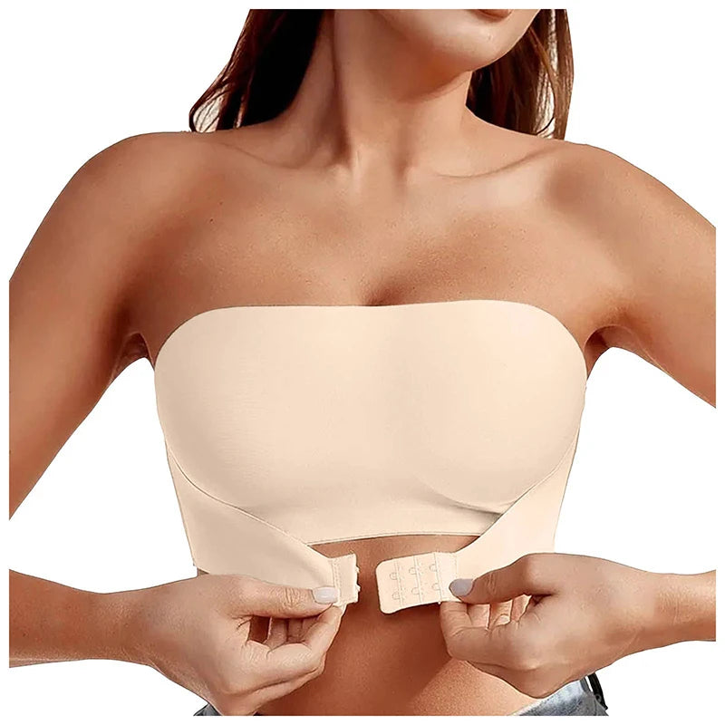 Sexy Seamless Front Button Strapless Bra Anti Glare Gathering Chest Hugging Beautiful Back Women Bra Strapless Non Slip Bra