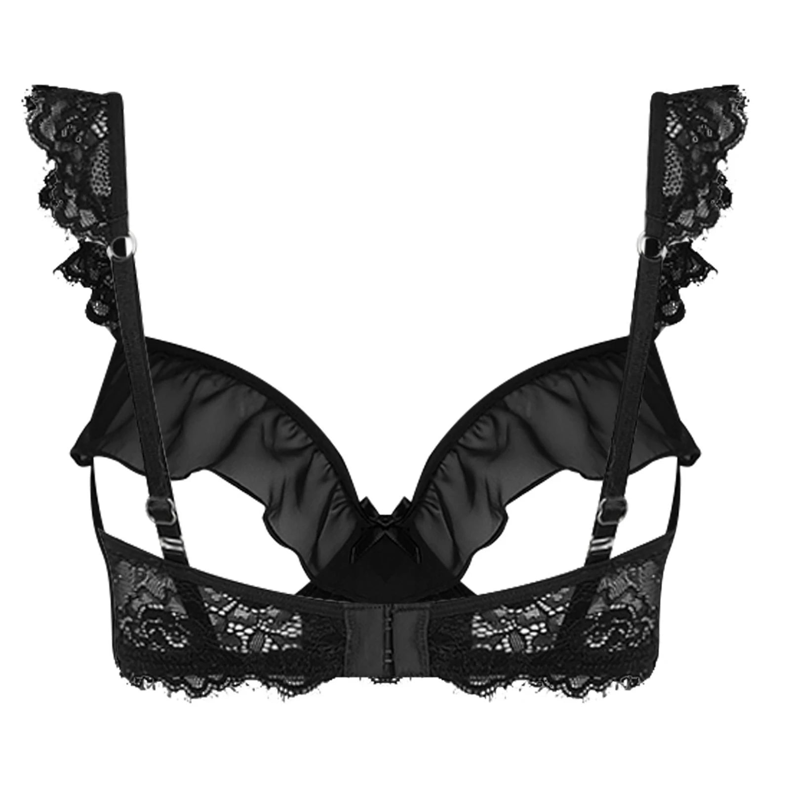 Sexy Womens Bare Breast Expose Nipples Bra Top Lingerie Cupless Ruffled Trim Push-up Underwire Eyelash Lace Balconette Bralette