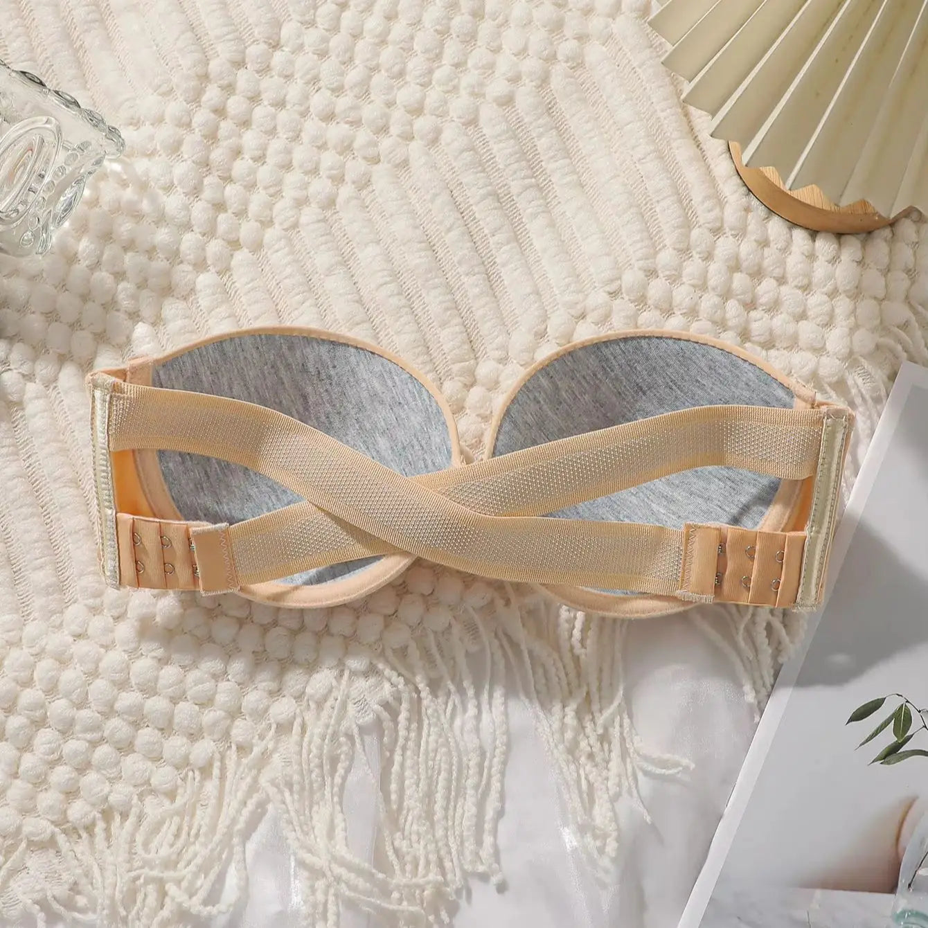 Strapless Bra for Women Cross Back Side Closure Underwire Padded Push Up Bras for Wedding Dress Evening Gown Low Back Tops