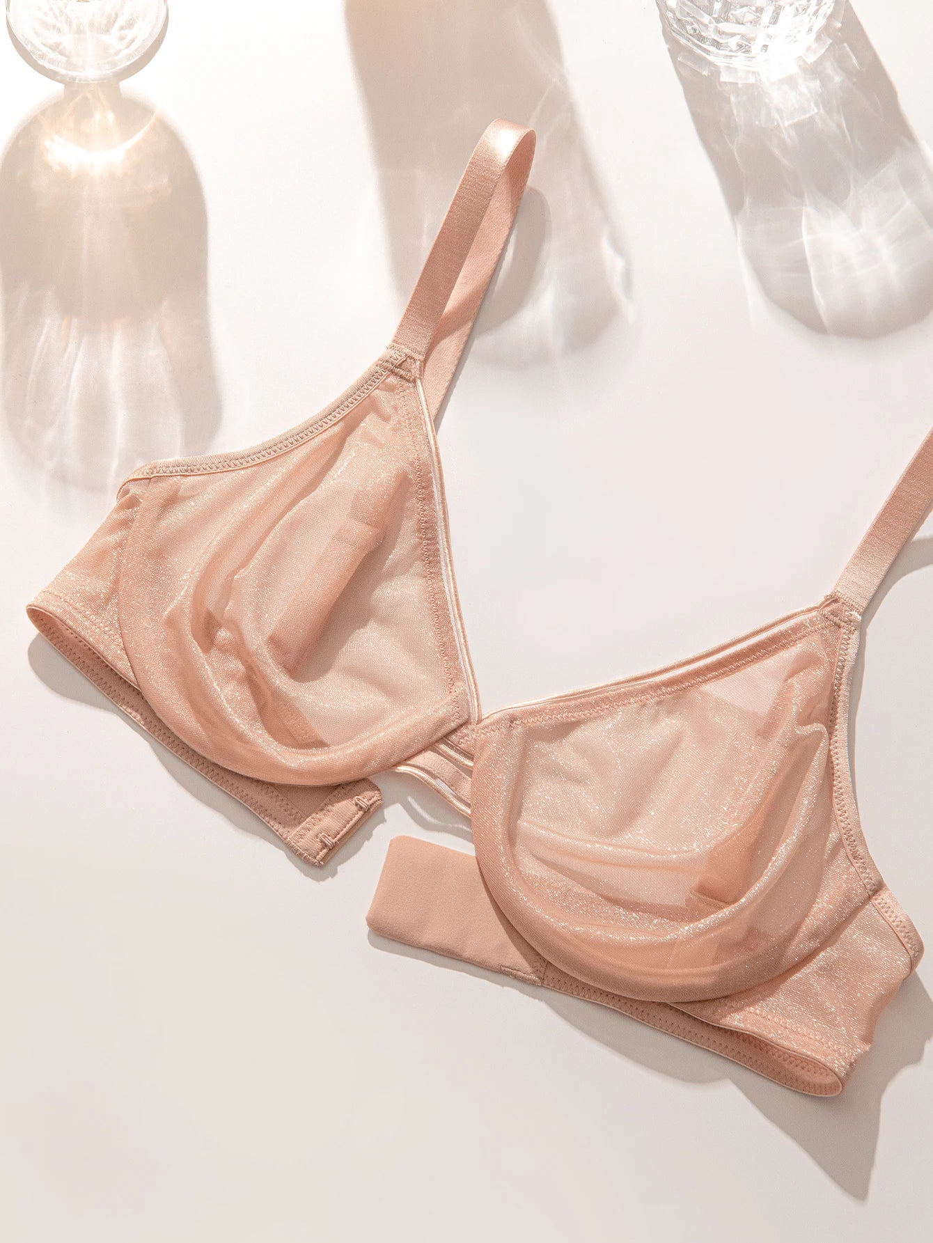 Wingslove Women's Sexy Mesh Sheer Transparent Bra Demi Underwire Lingerie See-through Flattering Underwear black/Champagne/pink