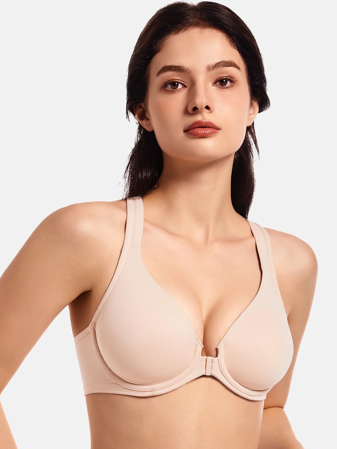 MELENECA Women's Racerback Front Closure Bras Plunge Unlined Full Coverage Seamless Underwire Bra
