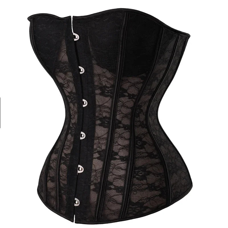 Corset Overbust Bustiers Sexy Corset For Women Lace Perspective Transparent Lingerie Femme Black White