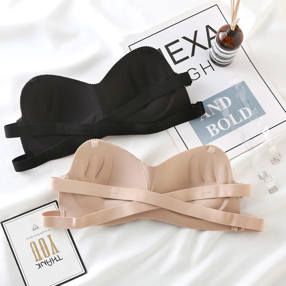 Strapless Bras For Women Wirefree Non Slip Tube Top Invisible Bralette Seamless Padded Bandeau Bra For Backless Dress