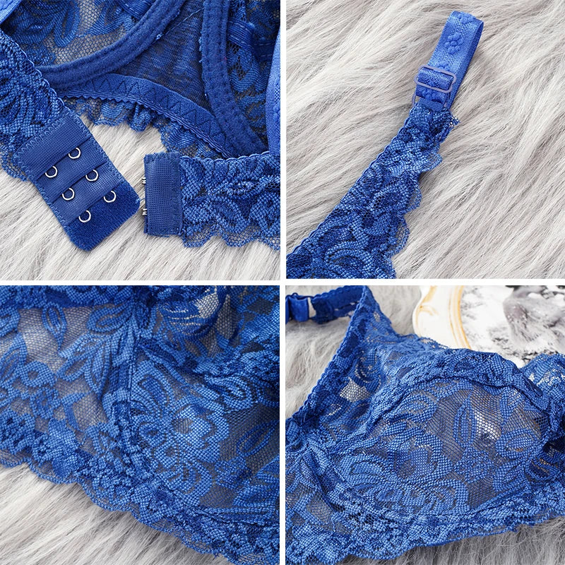 Women Sexy Lace Thin Bras Plus Size Push Up Bralette Hollow Out Lingerie Embroidery Bra Brassiere Female Underwired Underwear