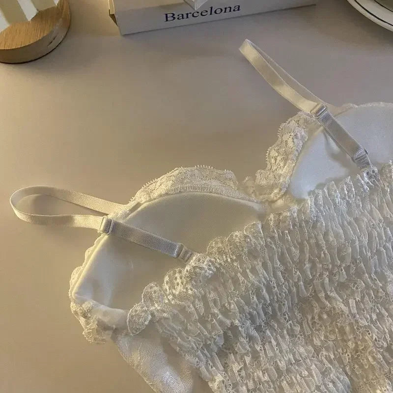 Sexy Lace Corset Crop Top Women Sleeveless Bandage Camisole Fashion Sling Tank Top Streetwear Blouse