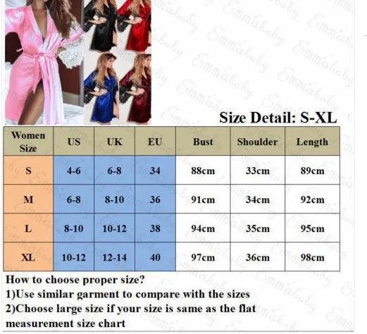 Female Sexy Lingerie Silky Satin Sleepwear Women Night Gown Robe with G String Floral Lace Bathrobe Halt Sleeve Nightdress