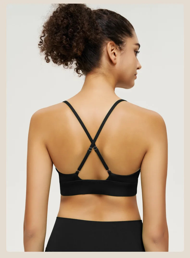 YOGA Bra for Women Naked Feeling Strappy Padded Sports Bras Fitness Workout Top Criss Cross Back Yoga Sports Bras No Steel Ring