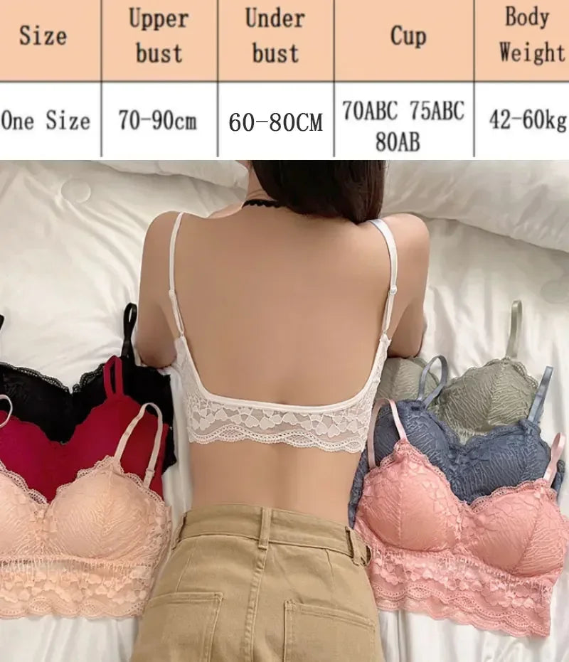 Open Back Bra Lace Bralette U Type Wirefree Boneless Brassiere Floral Women Top Backless Underwear Sexy Bras
