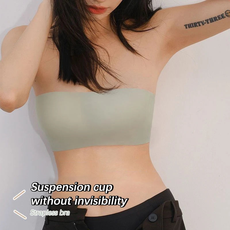 Strapless Bra For Women Outdoor Summer Wear Thin Non-slip Seamless Invisible Chest Tube Shrink Jelly Wrap Bra