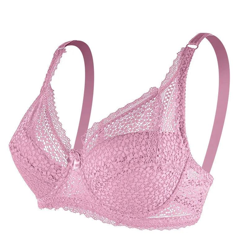 Large Breasts Lace Plus Size Ladies Bra Top Support Breathable Comfortable Steel Ring Bow Tie Bra Thin Section Gathered Bra