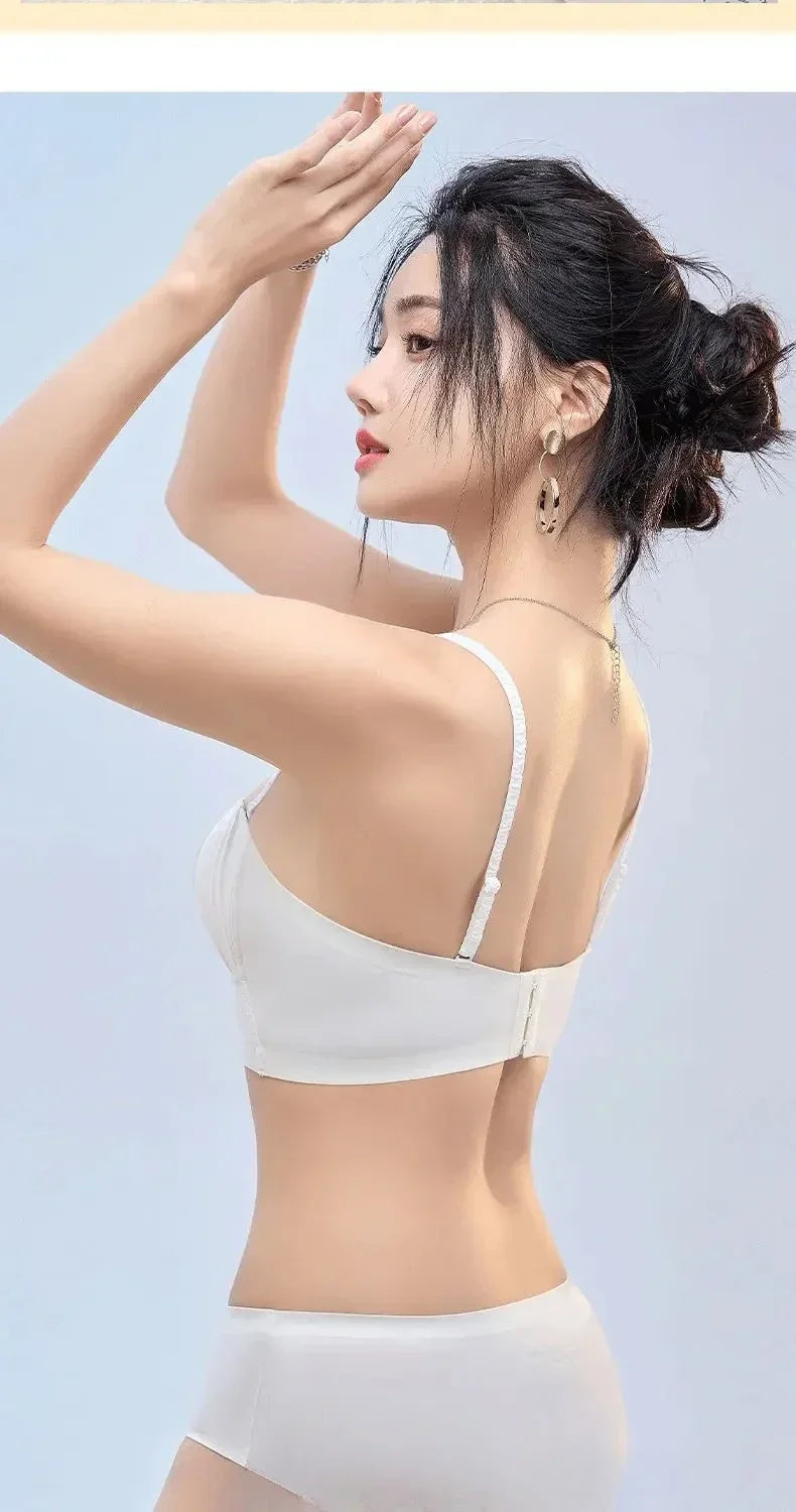 Sexy Push Up Bras French Pleated Bra New Detachable Ringless Thin Gather Bra Without Underwire Seamless Underwear for Women New