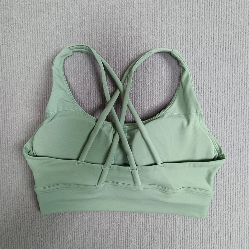 Yoga sports bra Solid color women's Bras Soft cross back sports bra fitness exercise tight fitting training  jogging sports bras