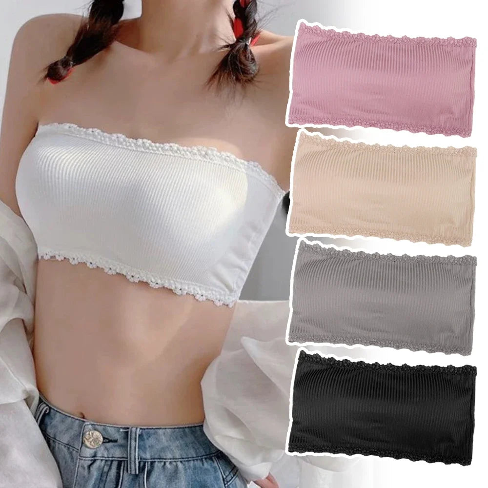 Summer Strapless Women Bras Back Lace Sexy Chest Tops Seamless Breathable Underwea Brassiere Solid Invisible Chest Wraps Bra