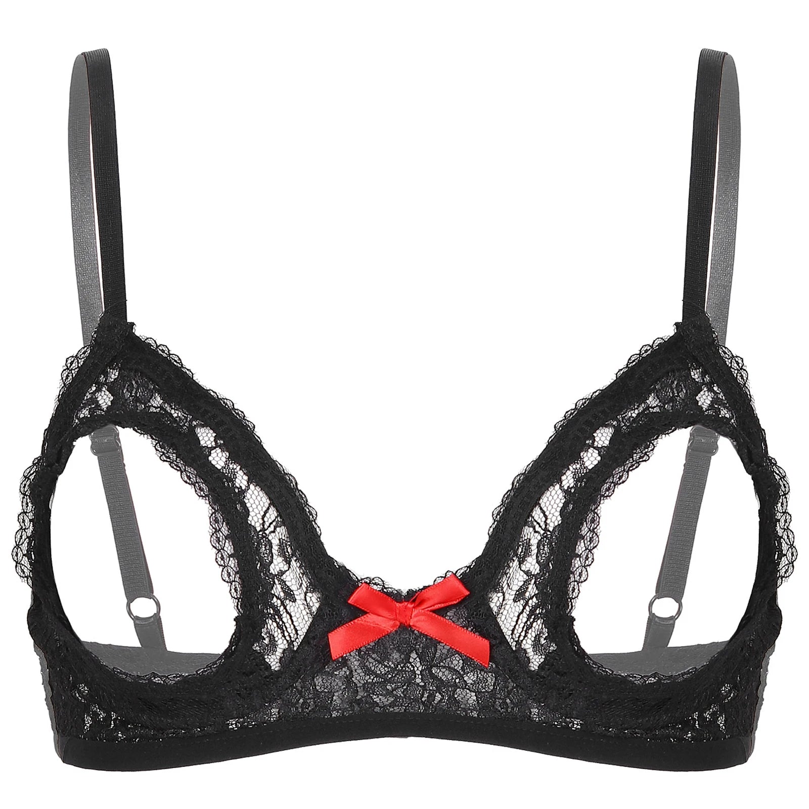 Womens Sheer Mesh Floral Lace Nipple Split Wire-Free Unlined Bikini Bra Triangle Bralette Exotic Open Cups Bras Plus Size