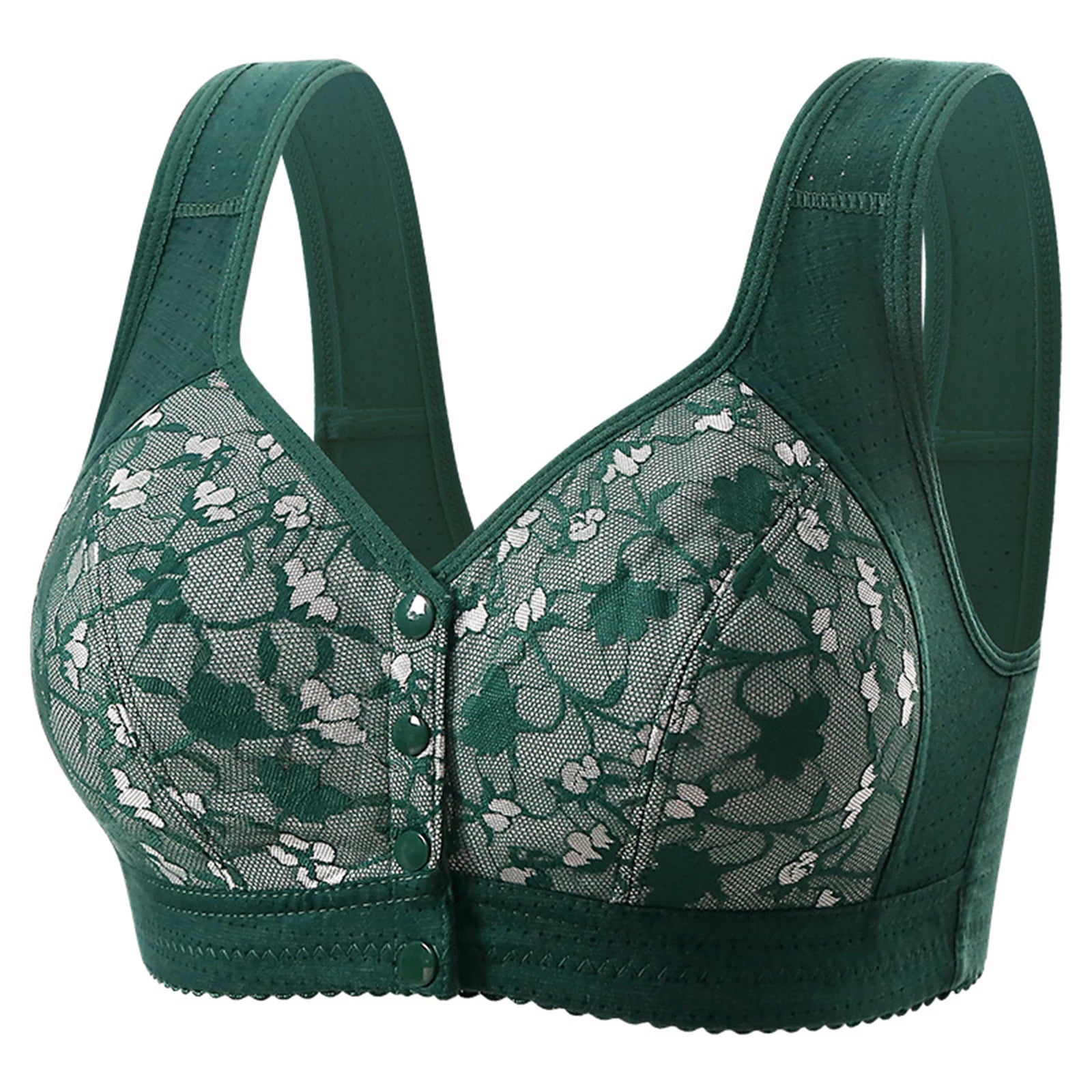 Wireless Wide Straps Women Bra Trendy Plus Size Underwear Lace Bra Stylish Front Closure Breathable Vest Style Lingerie