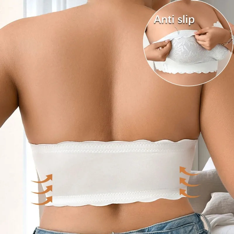 Strapless Bra 5XL Plus Size, Invisible Stick On Bustier with Lace & Adhesive, No Slip Backless Bra for Wedding Dress