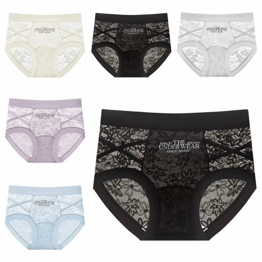 Lingerie French Style Lace Briefs Mesh Patchwork Satin Silk Panties Low Waist Transparent Lace Underwear Women Gifts