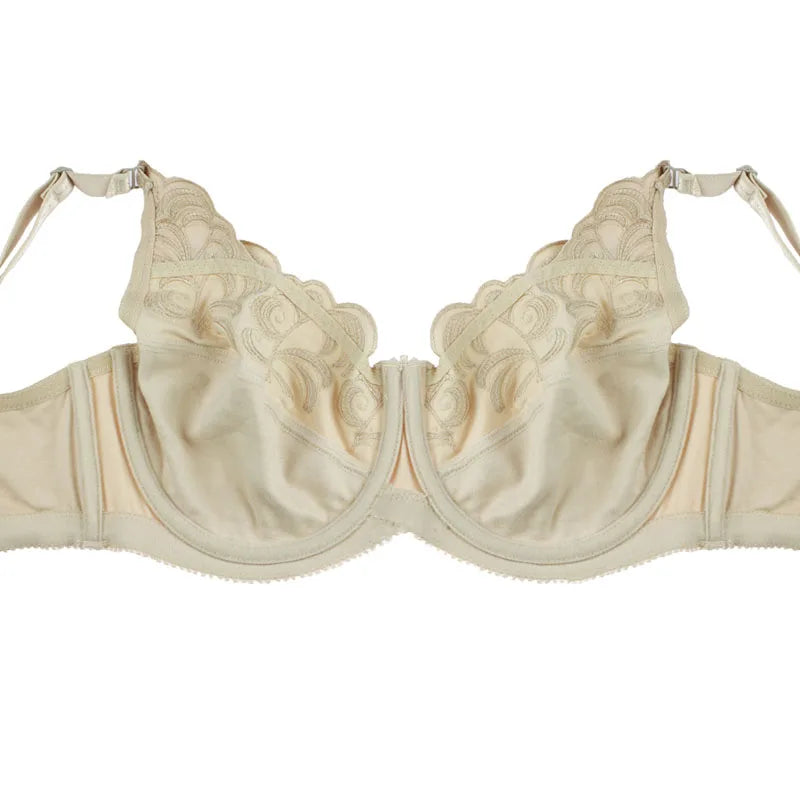 Women's Underwear Full Coverage Bras Plus Size Brassiere Embroidery No-padded  Underwire Bralette  36-46C/D/DD/DDD/E/F/G