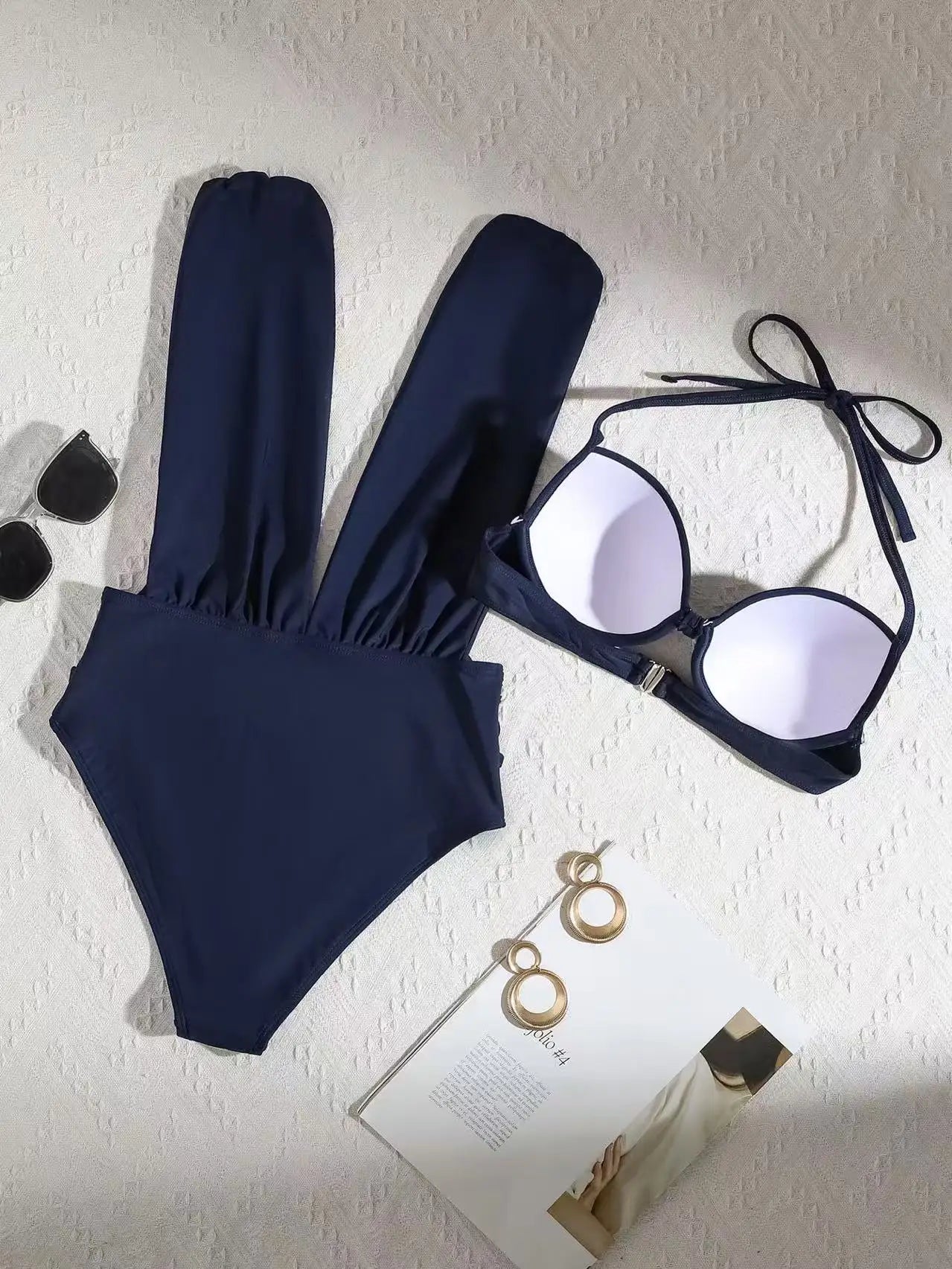 2026 Sexy Push Up Plunge Two Piece Swimsuit Cut Out Brazilian Bathing Suit with Underwire Bra Separate Top Black Monokini