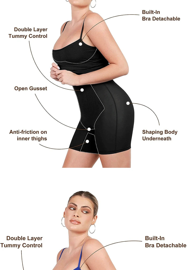 Women Shapewear Dress Control Slips Body Shaper Tight Slimming Control Panties in 1 Short Sleeves Casual Summer Dresses