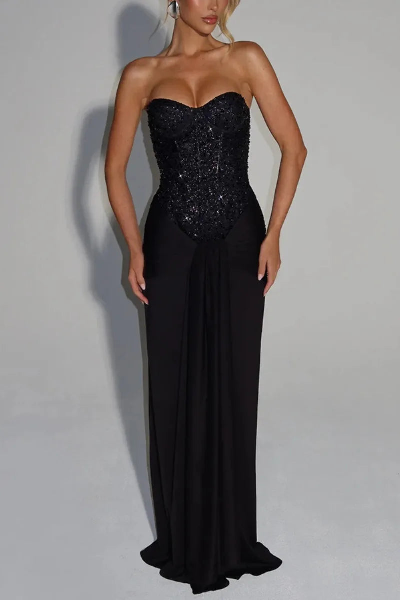 Sexy Women Sequins Party Wedding Dress Elegant Off Shoulder Slim Lace Graduation Ceremoney Mermaid Bodycon Corset Long Dress