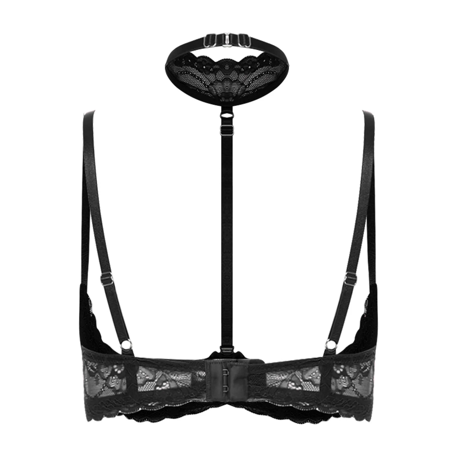 Women Sexy Open Cup Lace Padded Bra Push Up Underwired Halter Chest Brace Bralette Balconette Exotic Lingerie Nightwear Clubwear
