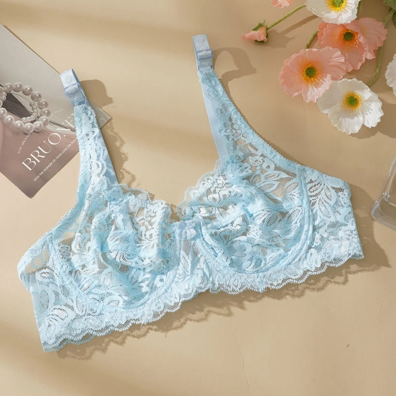 Women Sexy Lace Thin Bras Plus Size Push Up Bralette Hollow Out Lingerie Embroidery Bra Brassiere Female Underwired Underwear