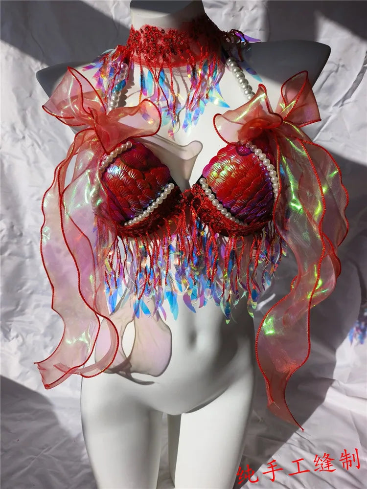 Super Beautiful Mermaid Bikini Sequin Bra Summer Swimming Free Diving Cosplay Mermaid Bra Oceanarium Bar Performance Clothing