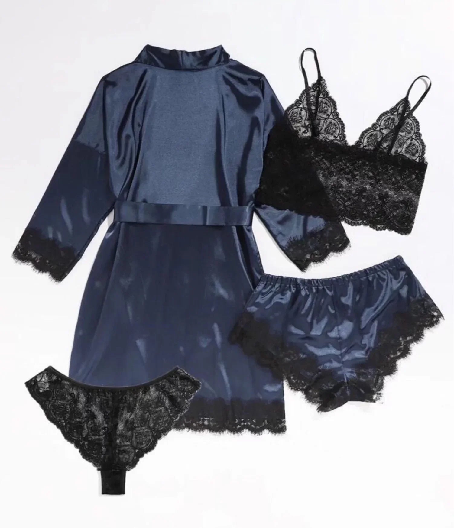 Spring and Autumn Women's Sexy High-quality Lace Camisole Pajamas Soft Comfortable Breathable and Comfortable 4-piece Set