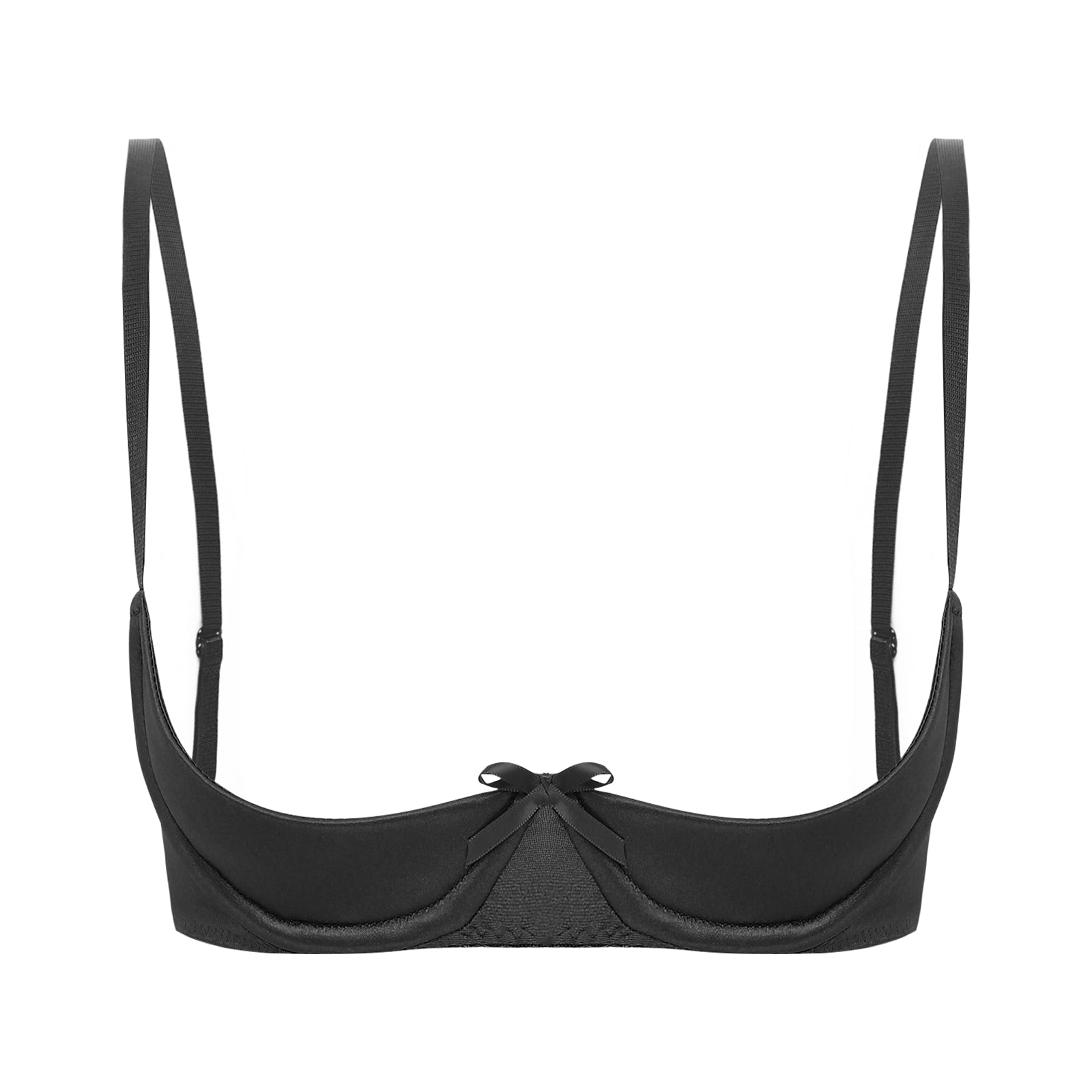 Womens Sexy Satin Intimates Lingerie Bras Female Adjustable Straps Underwire Half Cup Bow Push Up Balconette Brassiere Underwear